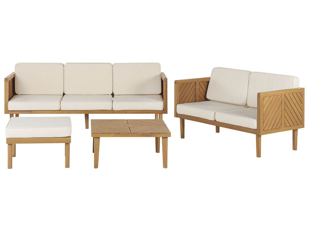 Outdoor furniture set with beige cushions on a white background