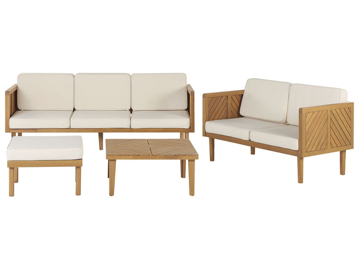 Outdoor furniture set with beige cushions on a white background