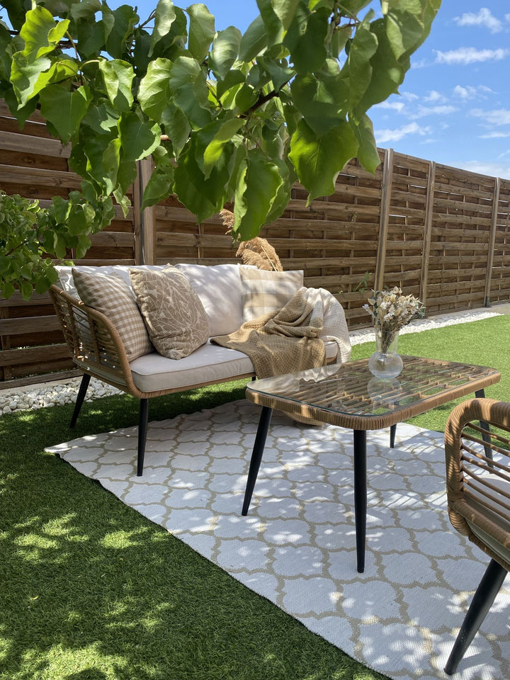 Corinth II Garden Lounge Set with Table 4 Seater PE Rattan Natural