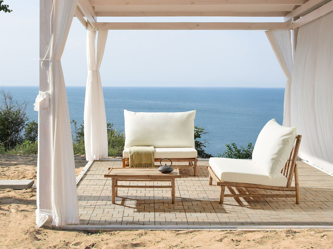 Todi Garden Lounge Set with Table 2 Seater Bamboo Wood Off-White