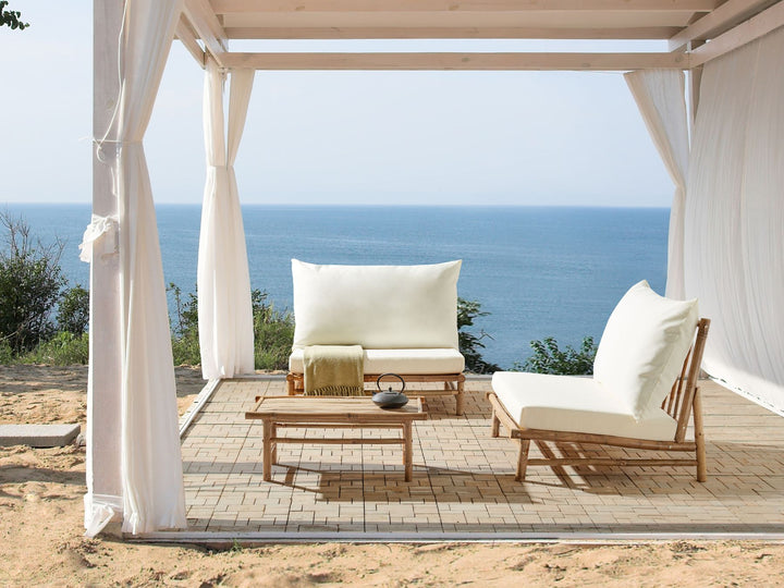 Todi Garden Lounge Set with Table 2 Seater Bamboo Wood Off-White