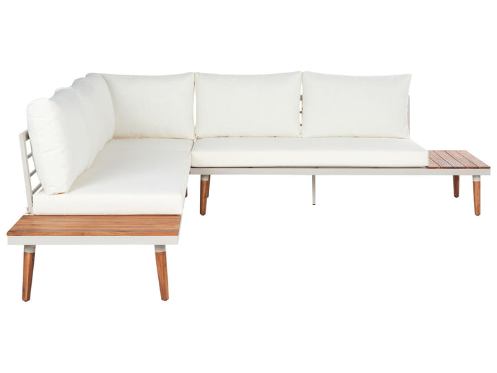 Corato Garden Corner Sofa with Table 5 Seater Acacia Wood Off-White