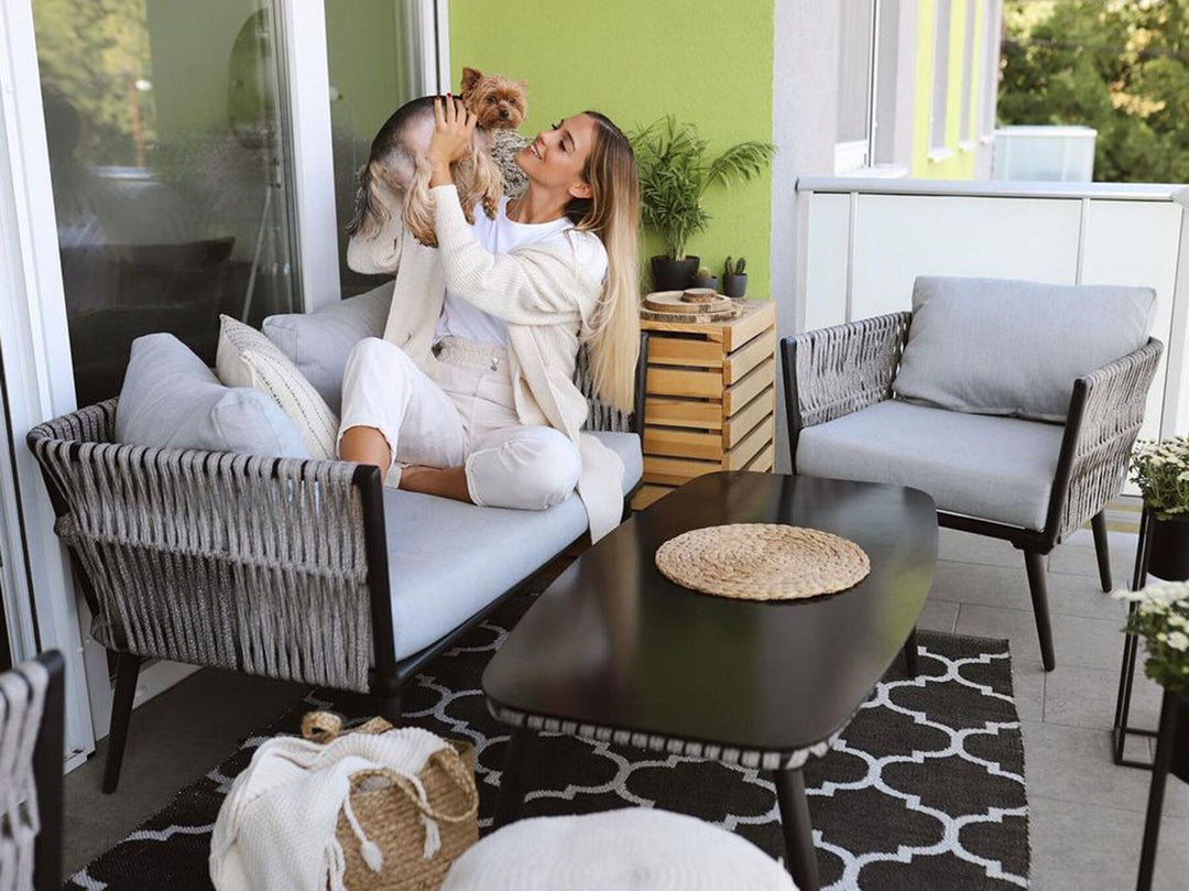 Preveza Garden Lounge Set with Table 4 Seater PE Rattan Grey