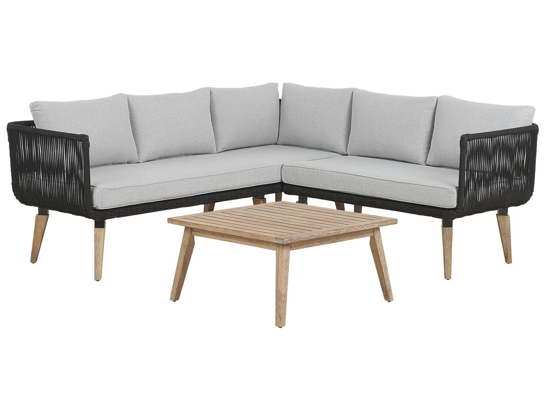 Alcamo Garden Corner Sofa with Table 5 Seater Left Hand Acacia Wood Black