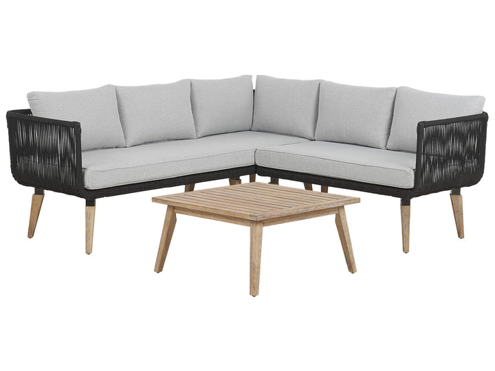 Alcamo Garden Corner Sofa with Table 5 Seater Left Hand Acacia Wood Black