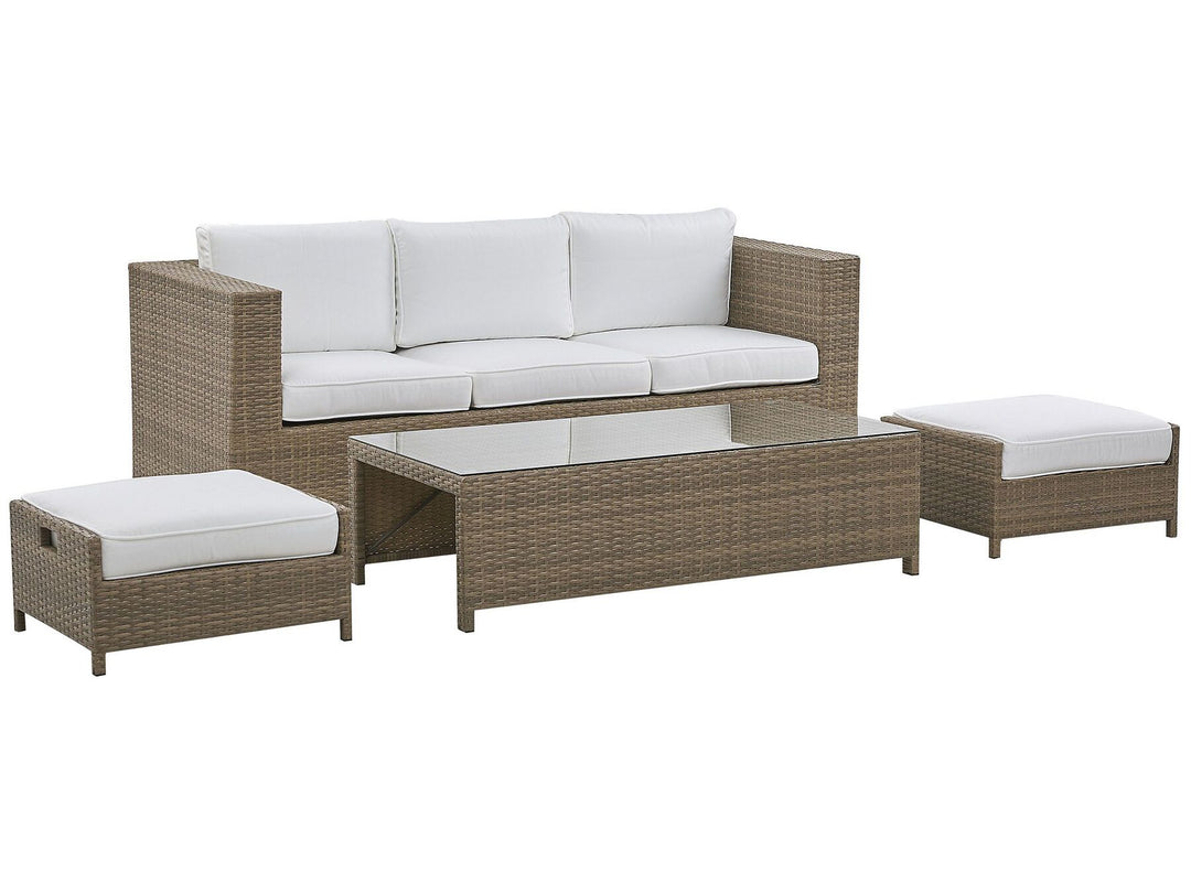 Belluno Garden Lounge Set with Table and Ottoman 5 Seater PE Rattan White