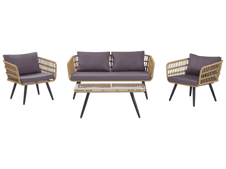 Outdoor furniture set with two chairs and a sofa on a white background