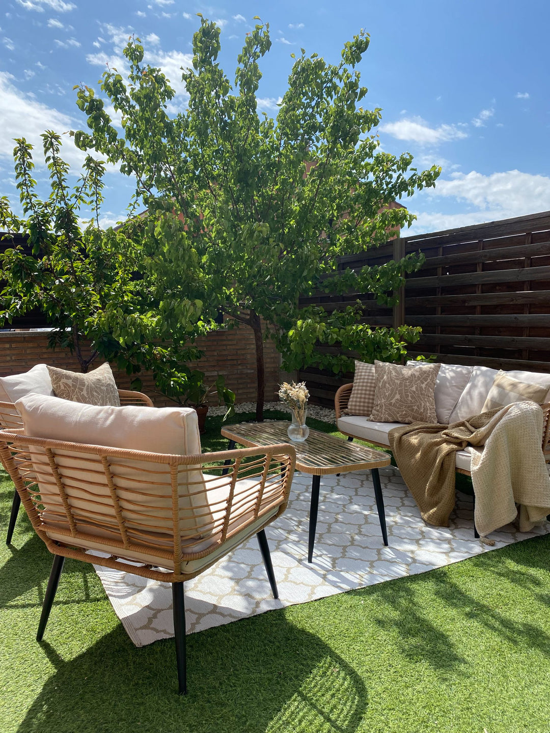 Corinth II Garden Lounge Set with Table 4 Seater PE Rattan Natural