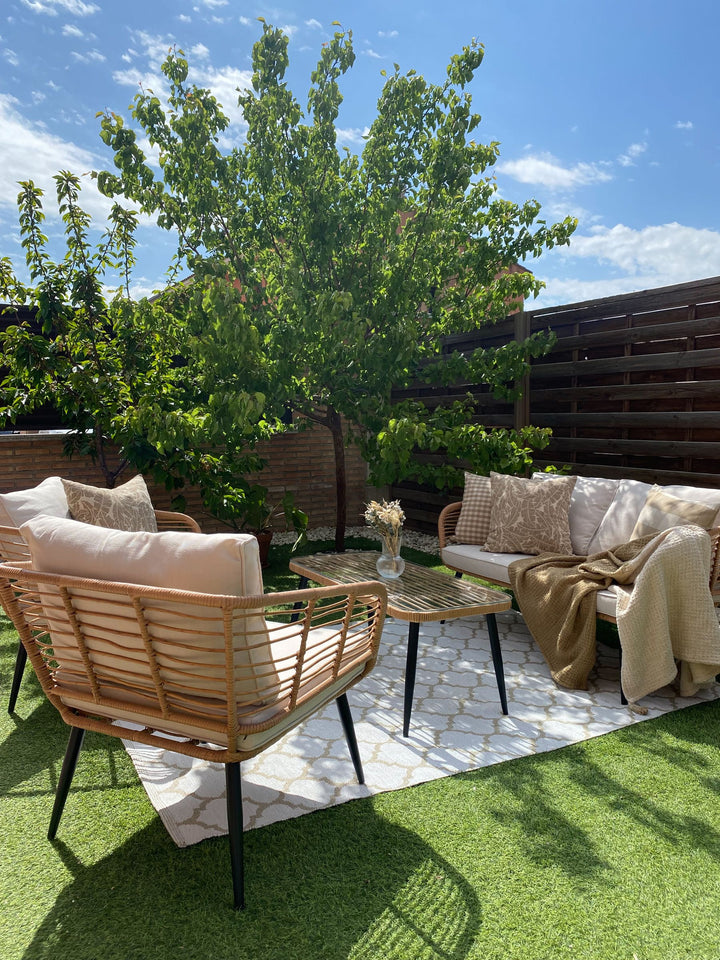 Corinth II Garden Lounge Set with Table 4 Seater PE Rattan Natural