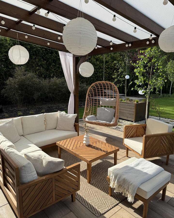 Baratti Garden Corner Sofa with Table 4 Seater Left Hand Acacia Wood Brown