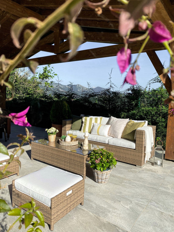 Belluno Garden Lounge Set with Table and Ottoman 5 Seater PE Rattan White