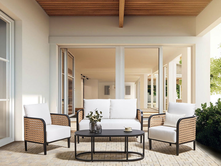 Montefalco Garden Lounge Set with Table 4 Seater Metal White