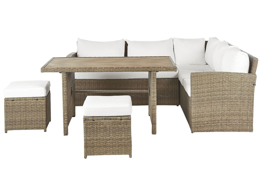 Outdoor furniture set with a table and chairs on a white background