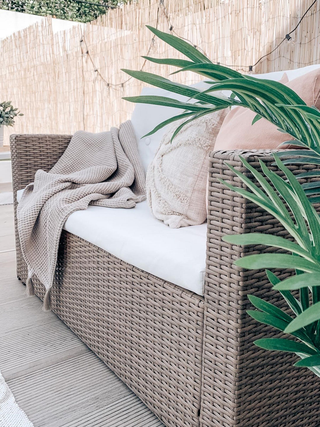 Garden Lounge Set with Table 4 Seater Luca PE Rattan Light Brown