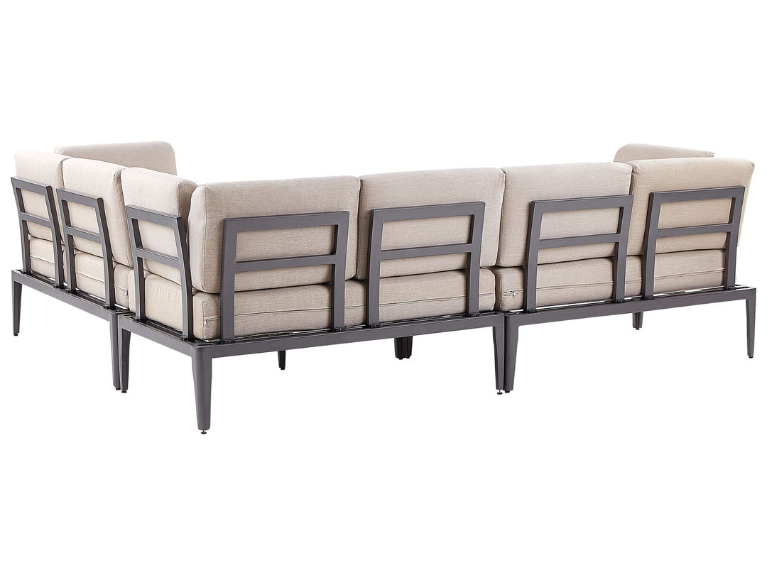 Rima III Garden Corner Sofa with Table 6 Seater Left Hand Modular Metal Beige