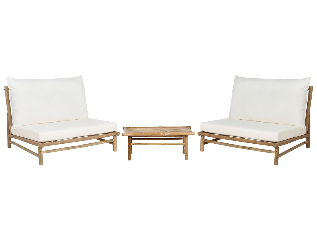 Todi Garden Lounge Set with Table 2 Seater Bamboo Wood Off-White