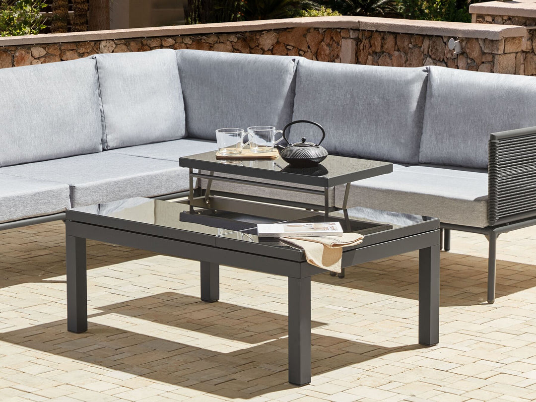 Forano Garden Corner Sofa with Table 6 Seater Metal Grey