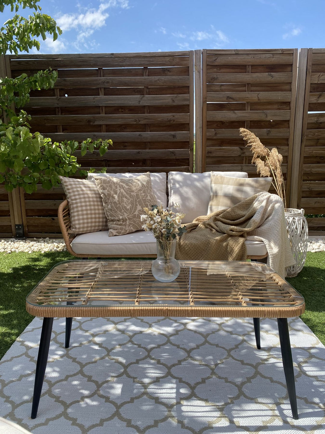 Corinth II Garden Lounge Set with Table 4 Seater PE Rattan Natural