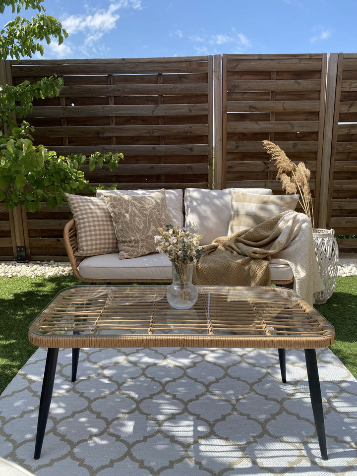 Corinth II Garden Lounge Set with Table 4 Seater PE Rattan Natural