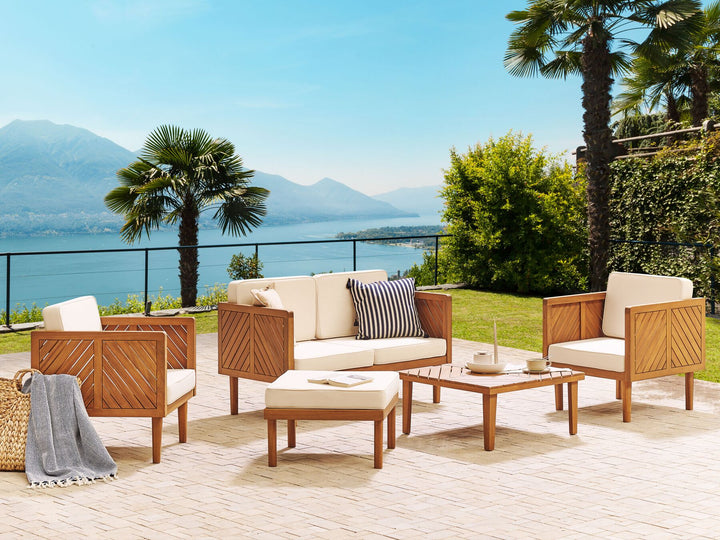 Baratti Garden Lounge Set with Table and Ottoman 4 Seater Acacia Wood Brown
