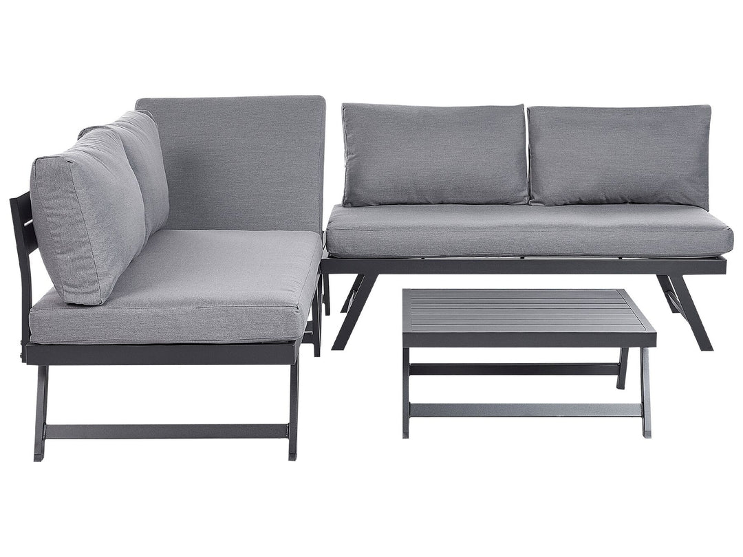 Gray outdoor sofa set with cushions on a white background