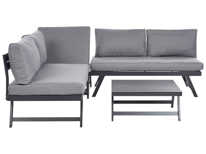 Gray outdoor sofa set with cushions on a white background