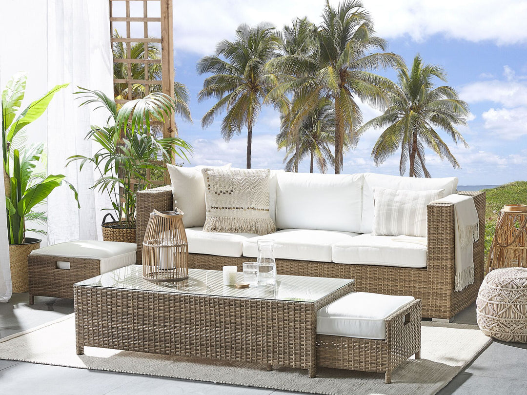 Belluno Garden Lounge Set with Table and Ottoman 5 Seater PE Rattan White