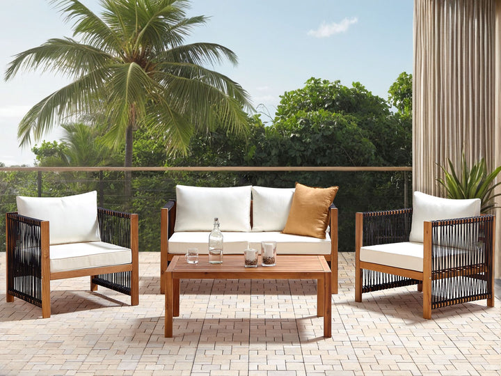 Antria Garden Lounge Set with Table 4 Seater Acacia Wood Black