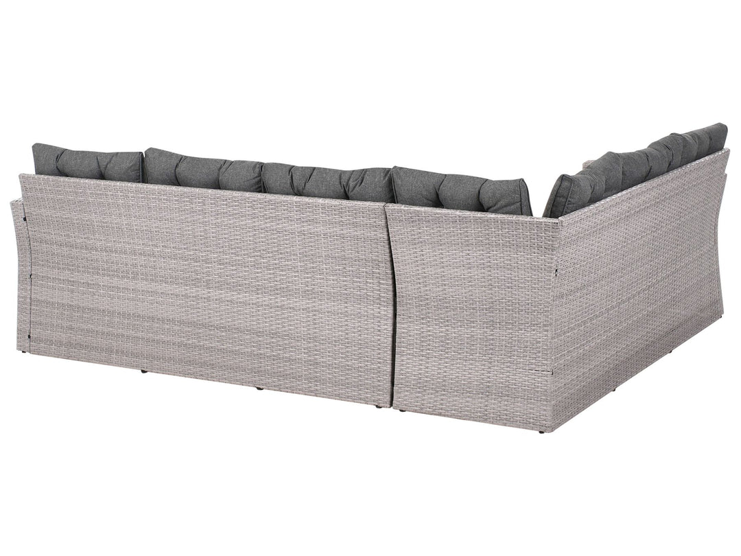 Viterbo 8 Seater PE Rattan Garden Corner Sofa with Bench Grey