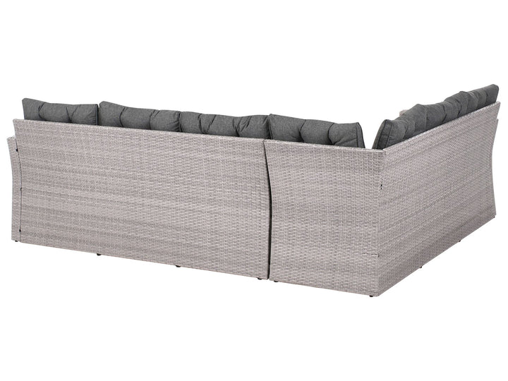 Viterbo 8 Seater PE Rattan Garden Corner Sofa with Bench Grey