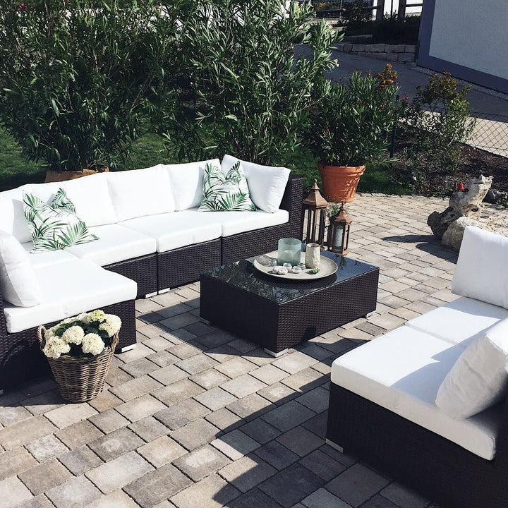 Garden Lounge Set with Table 8 Seater XXL Right Hand Modular PE Rattan Dark Brown