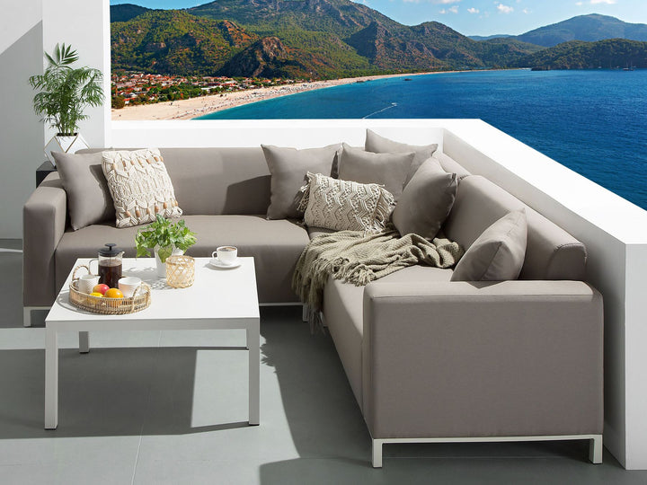 Belize Garden Corner Sofa with Table 5 Seater Right Hand Modular Beige