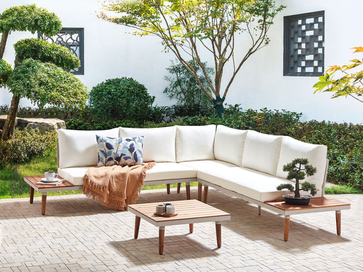 Corato Garden Corner Sofa with Table 5 Seater Acacia Wood Off-White