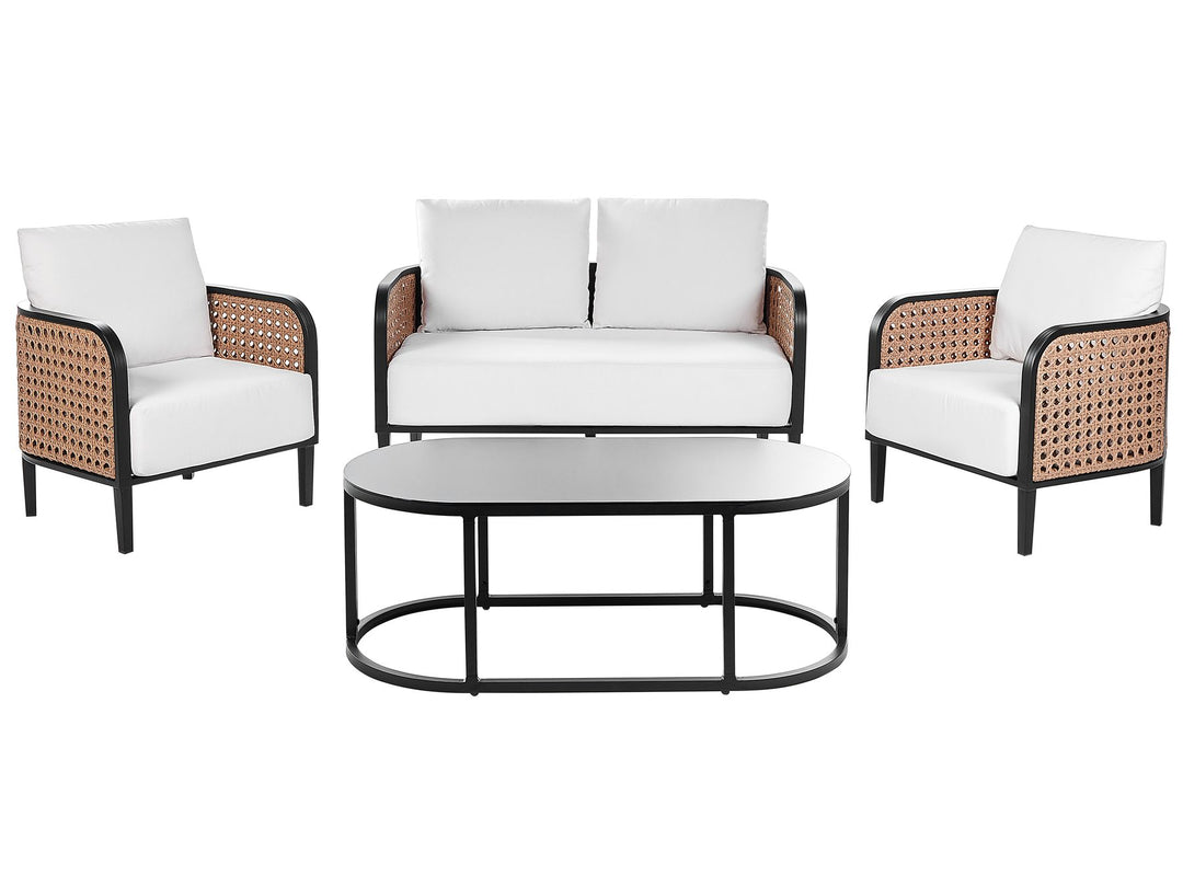 combines contemporary design with robust construction, featuring a white metal frame that ensures durability and weather resistance.