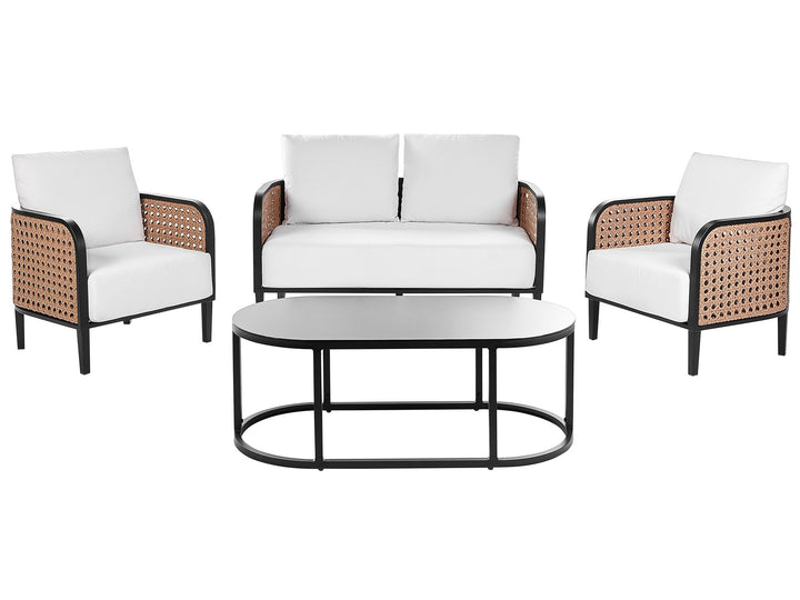 combines contemporary design with robust construction, featuring a white metal frame that ensures durability and weather resistance.