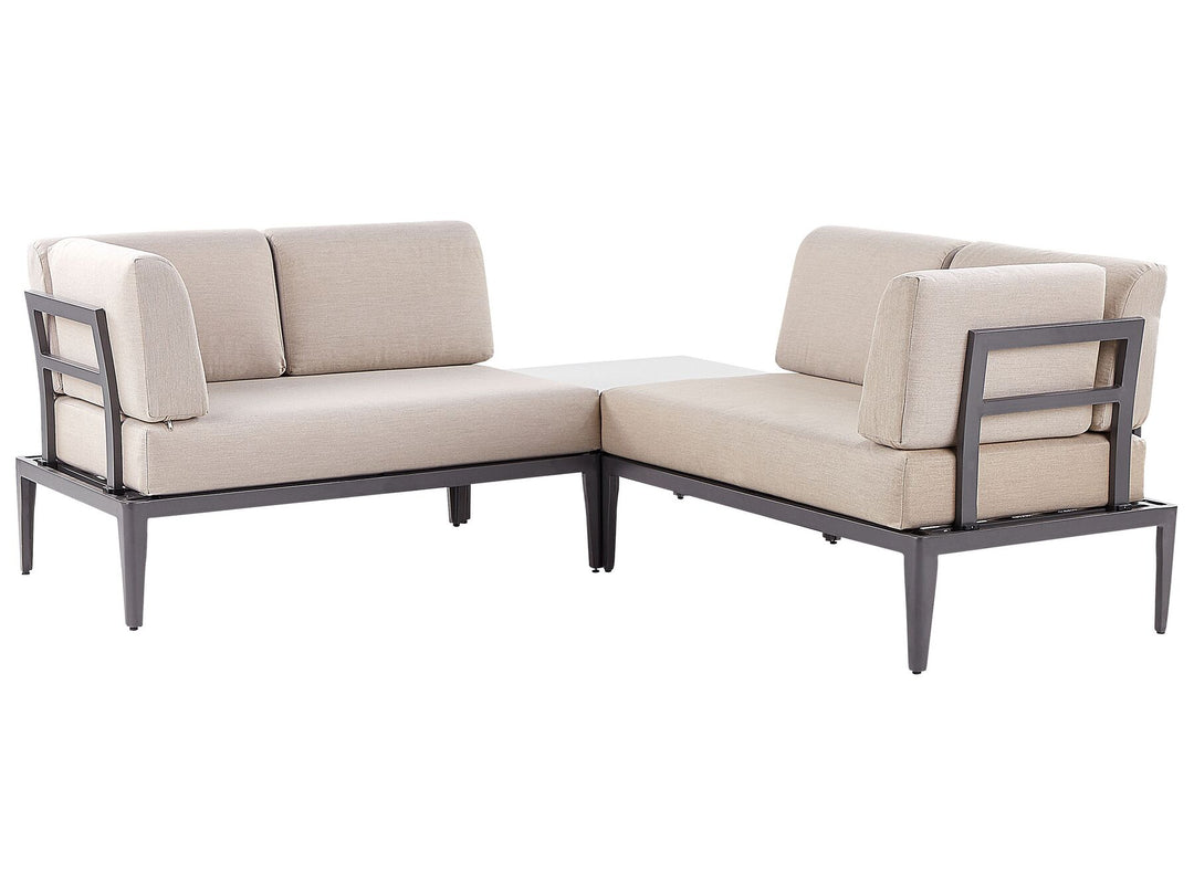 Rima III Garden Corner Sofa with Table 6 Seater Left Hand Modular Metal Beige