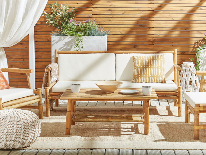 Riccione Garden Lounge Set with Table 4 Seater Bamboo Wood Light Brown