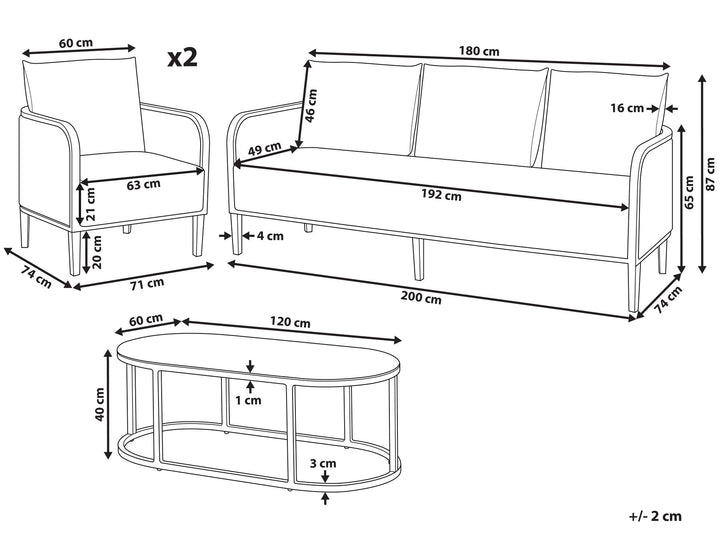 Montefalco Garden Lounge Set with Table 5 Seater Metal White