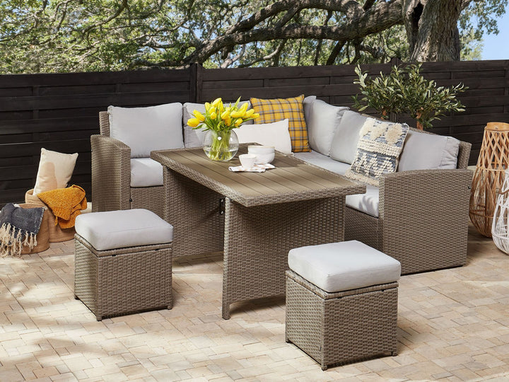 Bardi Garden Lounge Set with Table and Ottoman 5 Seater with Cushions PE Rattan Taupe