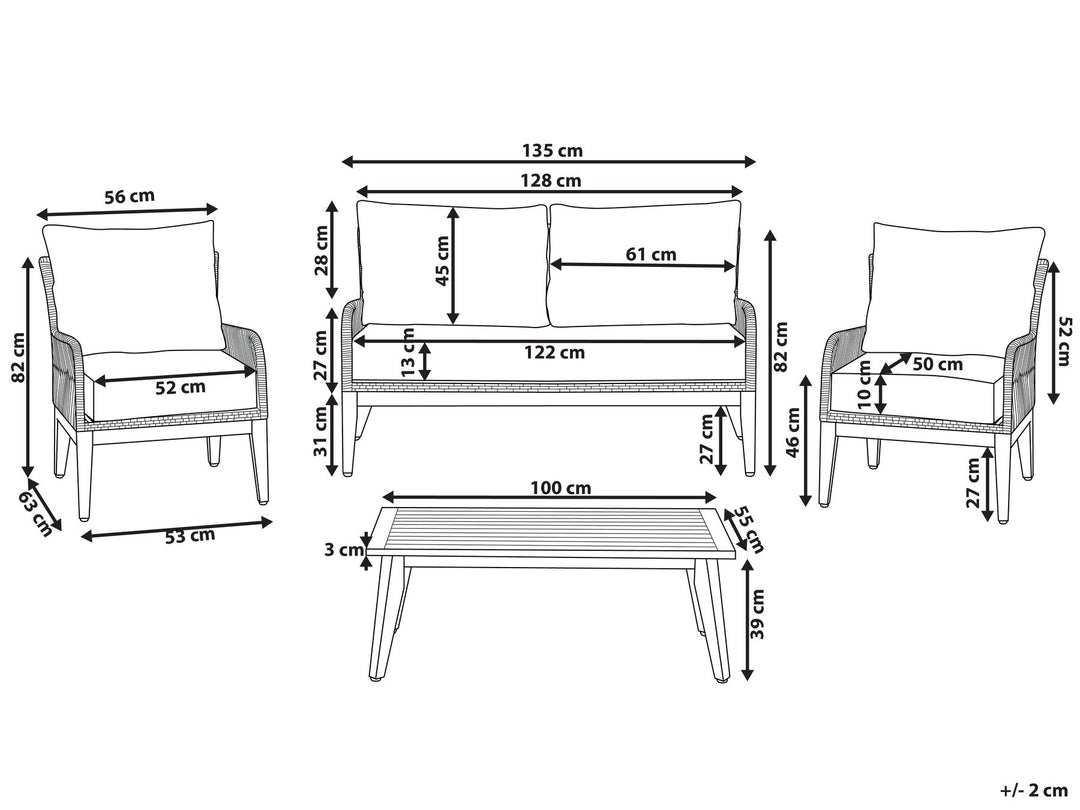 Merano Garden Lounge Set with Table 4 Seater Acacia Wood Off-White