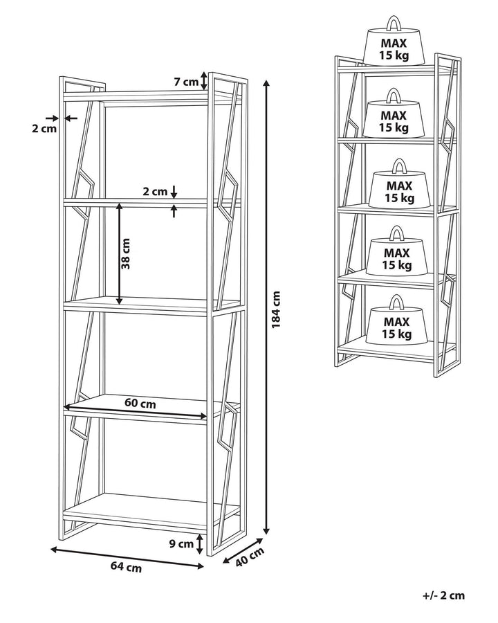 5 Tier Bookcase 184 cm Brown/ Black Fiona