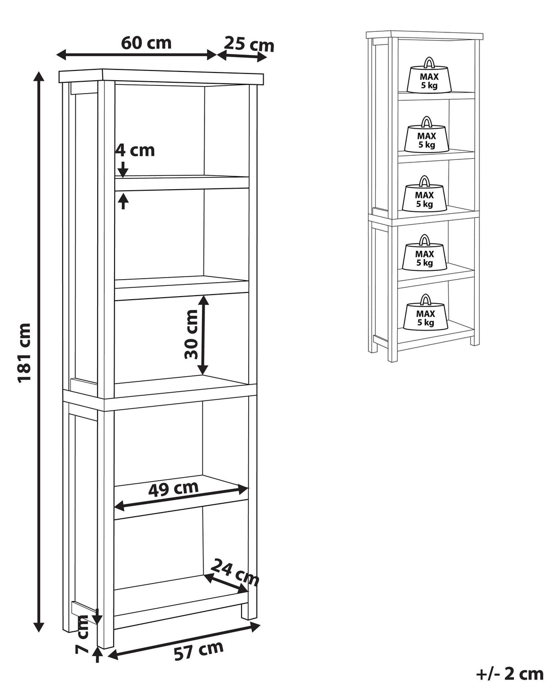 5 Tier Bookcase 181 cm Light Grey Jazmyne