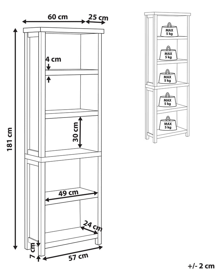 5 Tier Bookcase 181 cm Light Grey Jazmyne