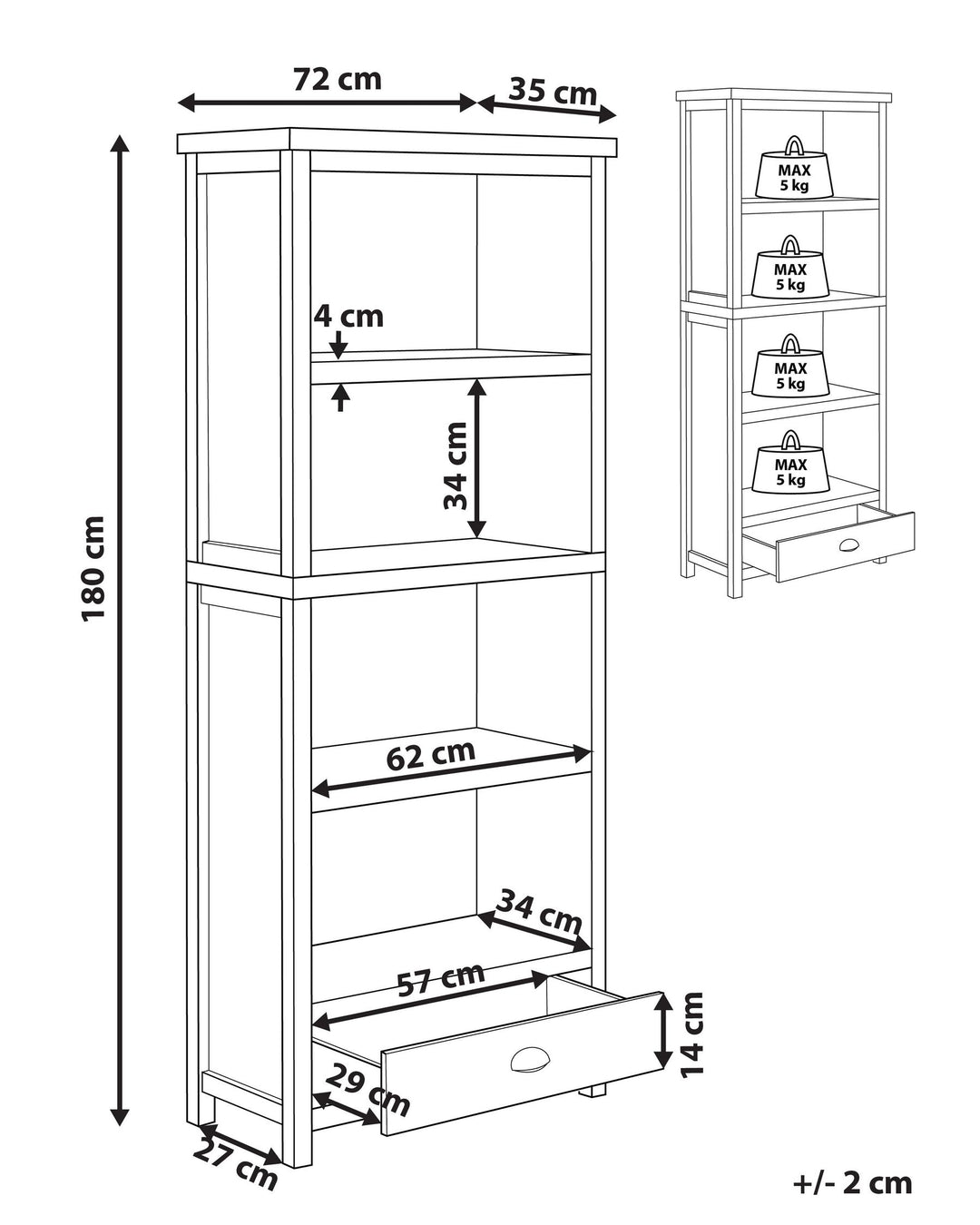 4 Tier Bookcase 180 cm Light Grey Jazmyne