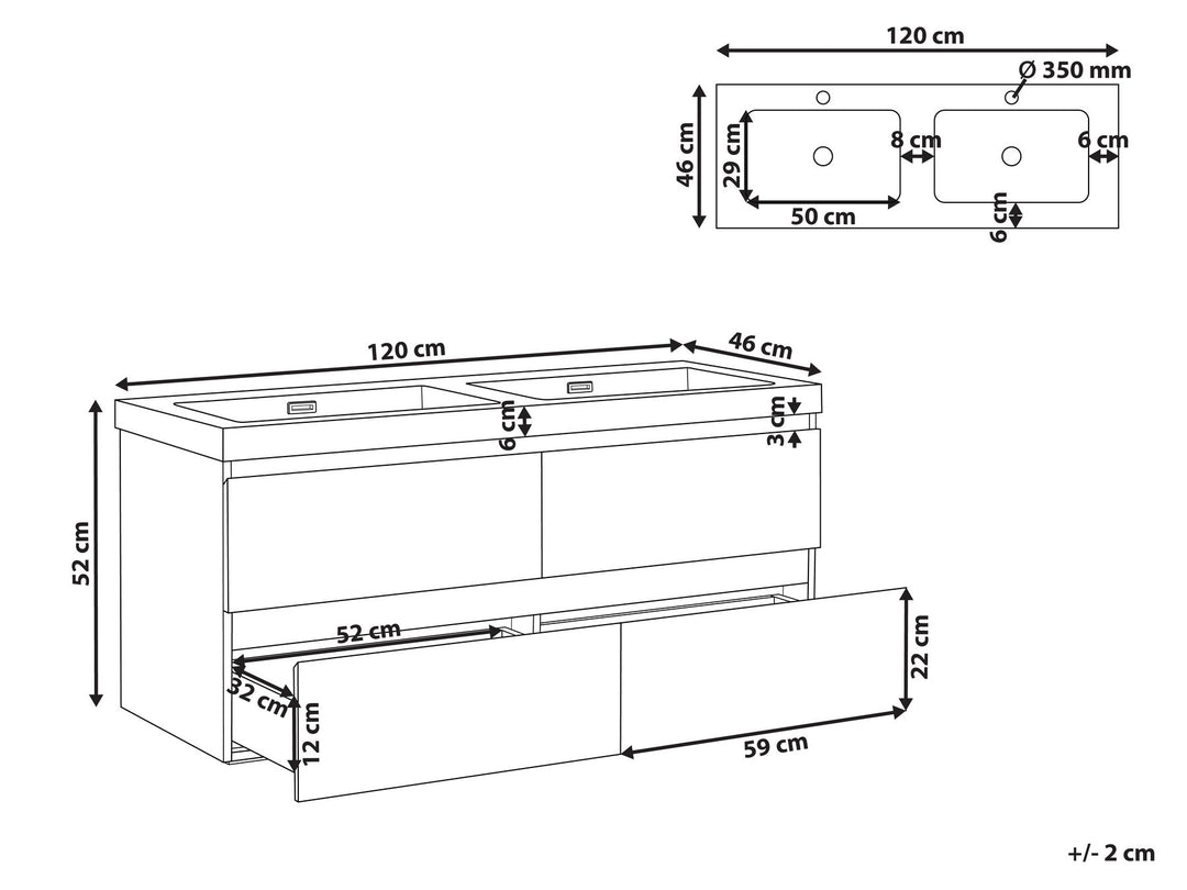 Wall Mounted Double Basin Vanity Unit 120 cm 52 cm Taupe Viedma