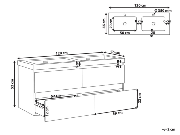 Wall Mounted Double Basin Vanity Unit 120 cm 52 cm Taupe Viedma