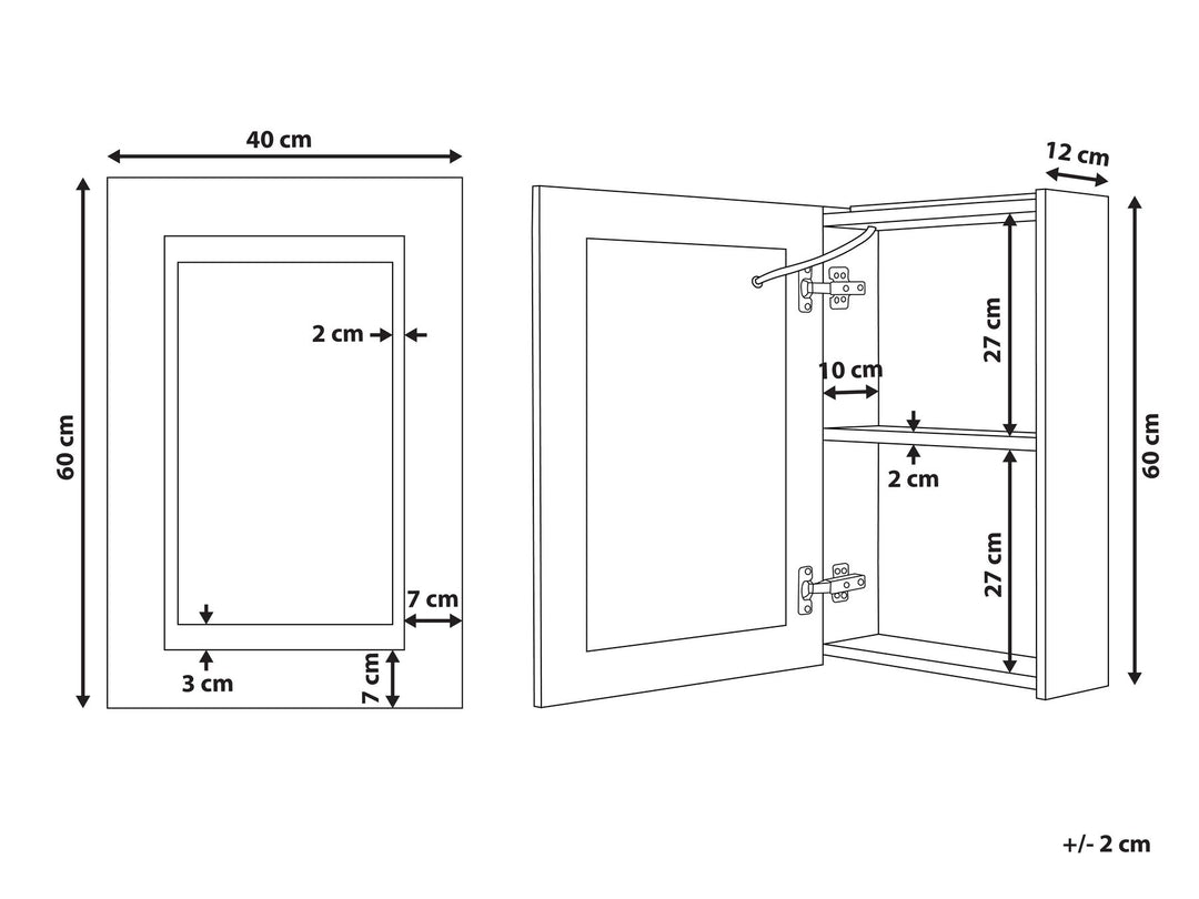 Bathroom Wall Mounted Mirror Cabinet LED 40 cm 60 cm Black Malaspina