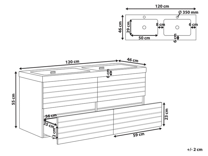 Wall Mounted Double Basin Vanity Unit 120 cm 55 cm Light Brown Urucu