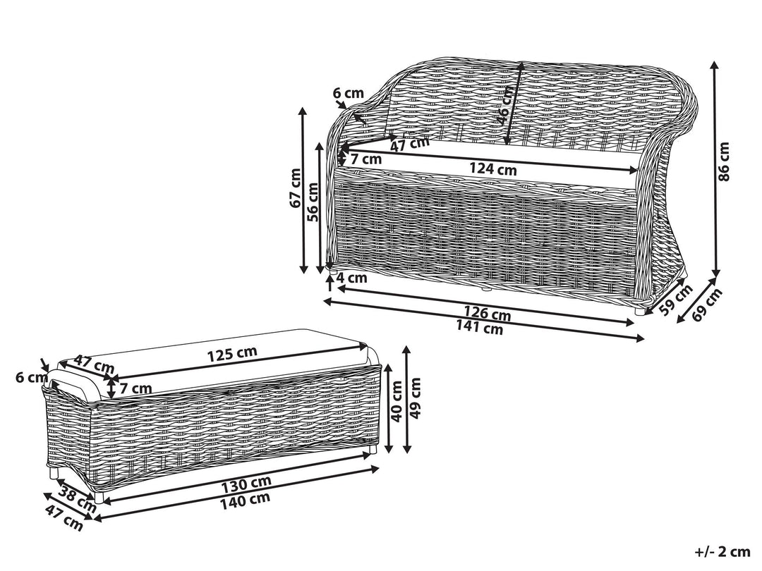 Susua Garden Sofa with Ottoman 2 Seater Rattan Natural