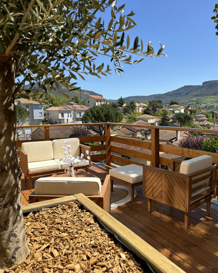 Baratti Garden Lounge Set with Table and Ottoman 4 Seater Acacia Wood Brown